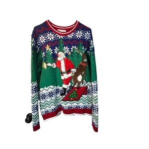 Kohl's Celebrate Together Large Ugly Christmas Sweater Santa Reindeer Snowflakes